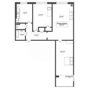 3-к квартира, вторичка, 62м2, 1/9 этаж