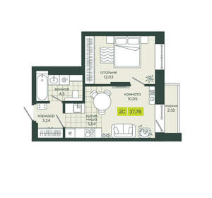 2-к квартира, вторичка, 38м2, 25/25 этаж