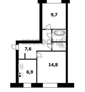 2-к квартира, вторичка, 43м2, 1/5 этаж