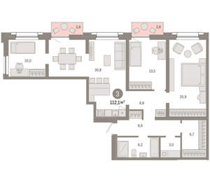3-к квартира, вторичка, 112м2, 4/17 этаж