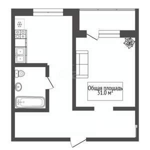1-к квартира, вторичка, 31м2, 6/9 этаж