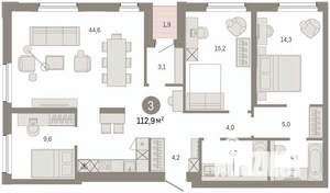 3-к квартира, вторичка, 113м2, 8/9 этаж