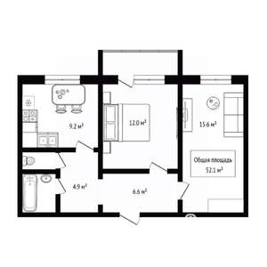 2-к квартира, вторичка, 52м2, 2/10 этаж