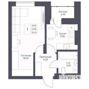 1-к квартира, вторичка, 35м2, 19/24 этаж