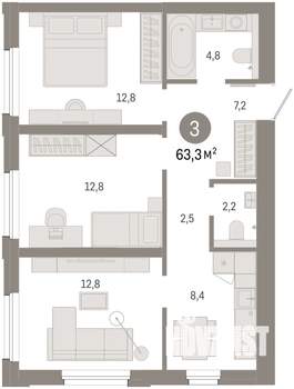3-к квартира, вторичка, 63м2, 7/9 этаж