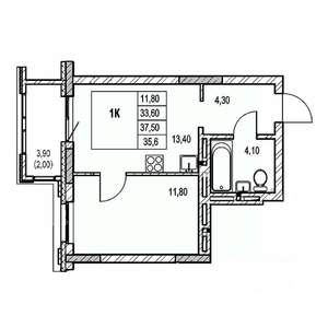 1-к квартира, строящийся дом, 36м2, 12/21 этаж