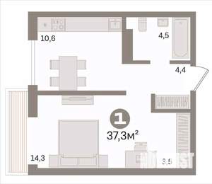 1-к квартира, вторичка, 37м2, 5/9 этаж