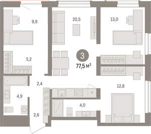 3-к квартира, вторичка, 78м2, 13/15 этаж