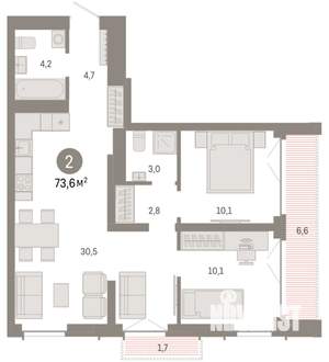 2-к квартира, вторичка, 74м2, 14/23 этаж