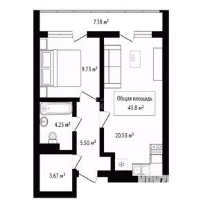 1-к квартира, вторичка, 44м2, 8/17 этаж