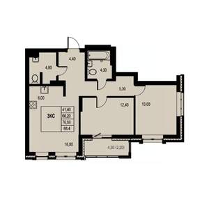 3-к квартира, строящийся дом, 68м2, 3/23 этаж