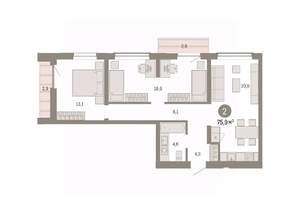 2-к квартира, вторичка, 76м2, 6/8 этаж