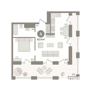 1-к квартира, вторичка, 83м2, 30/30 этаж