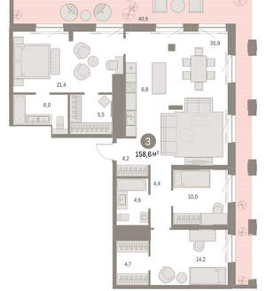 3-к квартира, вторичка, 159м2, 29/30 этаж