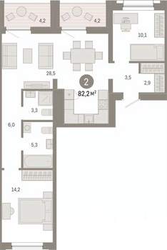 2-к квартира, вторичка, 82м2, 7/8 этаж