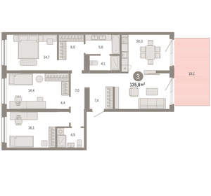 3-к квартира, вторичка, 136м2, 1/15 этаж