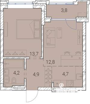 2-к квартира, вторичка, 44м2, 15/25 этаж