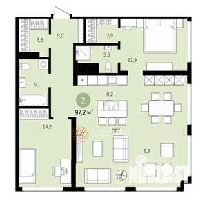 3-к квартира, вторичка, 91м2, 12/24 этаж