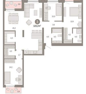 3-к квартира, вторичка, 123м2, 7/17 этаж