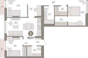 3-к квартира, вторичка, 93м2, 3/12 этаж