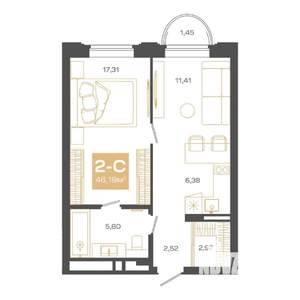 2-к квартира, строящийся дом, 46м2, 17/24 этаж