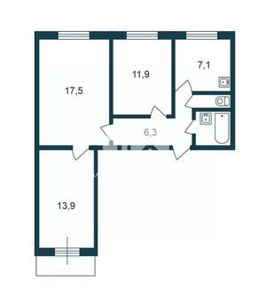 3-к квартира, вторичка, 60м2, 2/2 этаж