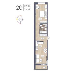 2-к квартира, строящийся дом, 47м2, 5/17 этаж