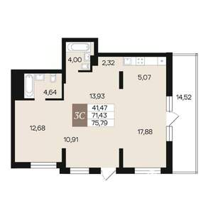 3-к квартира, вторичка, 76м2, 1/10 этаж