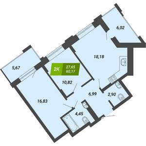 2-к квартира, строящийся дом, 60м2, 10/28 этаж