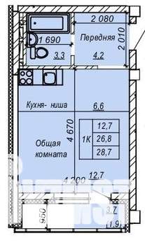 1-к квартира, строящийся дом, 29м2, 1/9 этаж