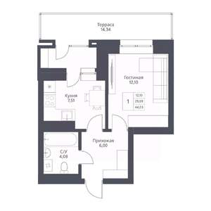 1-к квартира, вторичка, 44м2, 2/24 этаж
