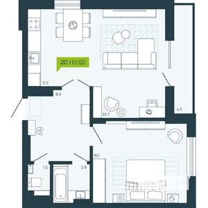 2-к квартира, вторичка, 61м2, 15/17 этаж