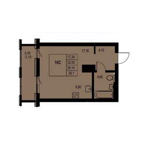 Студия квартира, строящийся дом, 35м2, 17/23 этаж
