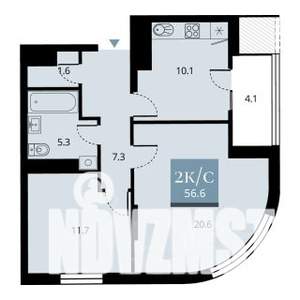 2-к квартира, строящийся дом, 57м2, 15/23 этаж