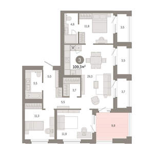 3-к квартира, вторичка, 109м2, 14/24 этаж