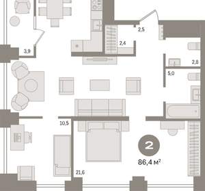 2-к квартира, вторичка, 86м2, 6/30 этаж