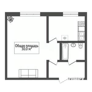 1-к квартира, вторичка, 30м2, 4/5 этаж