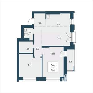 3-к квартира, вторичка, 67м2, 7/23 этаж