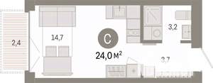 Студия квартира, вторичка, 24м2, 2/7 этаж