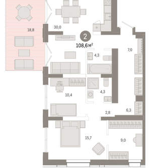 2-к квартира, вторичка, 109м2, 1/17 этаж