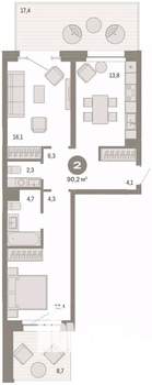 2-к квартира, вторичка, 90м2, 2/7 этаж