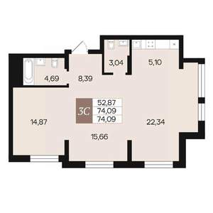 3-к квартира, вторичка, 74м2, 2/10 этаж