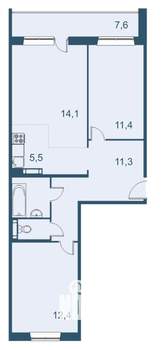 3-к квартира, строящийся дом, 63м2, 17/17 этаж