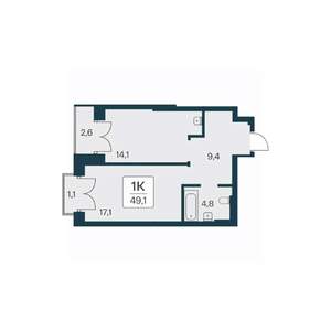 1-к квартира, вторичка, 49м2, 22/30 этаж