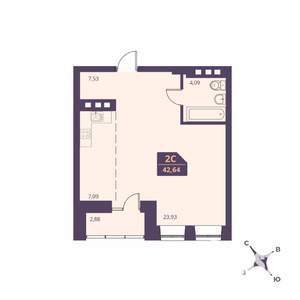 2-к квартира, вторичка, 44м2, 22/24 этаж