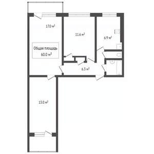 3-к квартира, вторичка, 61м2, 2/9 этаж