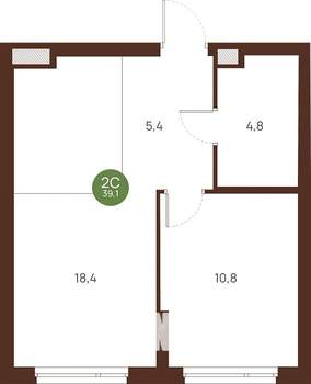 1-к квартира, строящийся дом, 39м2, 27/27 этаж