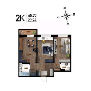 2-к квартира, строящийся дом, 66м2, 3/17 этаж