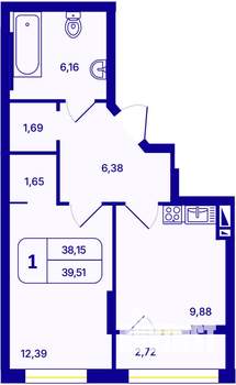 1-к квартира, вторичка, 40м2, 7/26 этаж