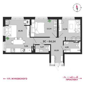 3-к квартира, вторичка, 64м2, 10/25 этаж